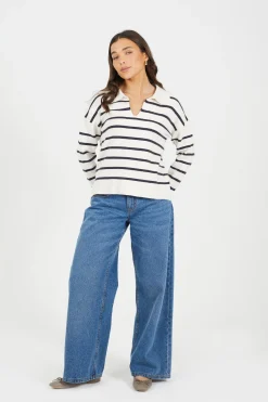 Brave Soul Jersey a rayas con cuello polo^Mujer Jerséis Y Cárdigans|Polos