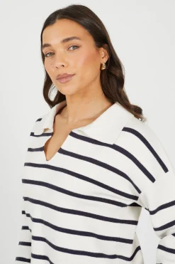 Brave Soul Jersey a rayas con cuello polo^Mujer Jerséis Y Cárdigans|Polos