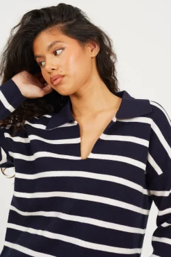 Brave Soul Jersey a rayas con cuello polo^Mujer Jerséis Y Cárdigans