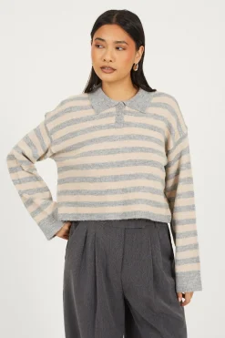 Brave Soul Jersey a rayas con cuello polo^Mujer Jerséis Y Cárdigans