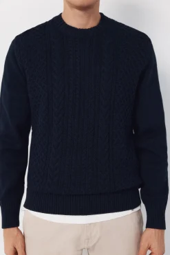 Cortefiel Jersey punto estructura cables cuello redondo^Hombre Jerséis Y Cárdigans