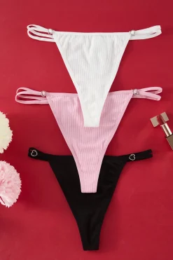 Trendyol Pack de 3 tangas canalé detalle corazón^Mujer Braguitas