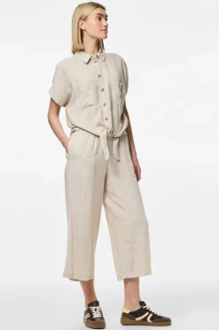 Pieces Pantal&oacute;n culotte de lino con cintura el&aacute;stica^Mujer Lino|Pantalones