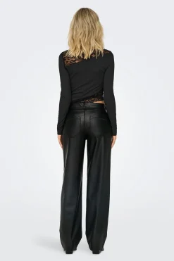 Only Pantal&oacute;n de polipiel wide leg^Mujer Pantalones