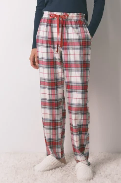 Women'secret Pantalón largo algodón franela cuadros rojo^Mujer Pijamas