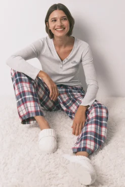 Women'secret Pantalón largo 100% algodón franela cuadros azul^Mujer Pijamas