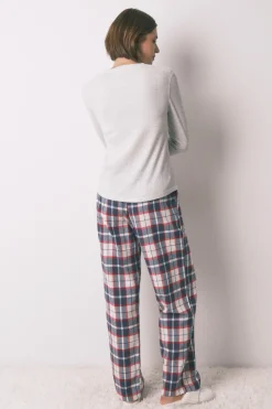 Women'secret Pantal&oacute;n largo 100% algod&oacute;n franela cuadros azul^Mujer Pijamas