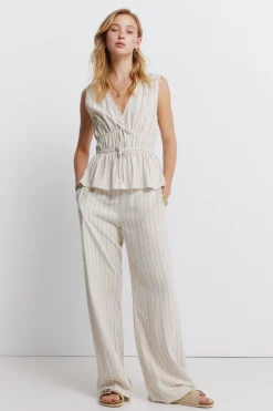 Springfield Pantal&oacute;n largo ancho rayas^Mujer Lino|Pantalones