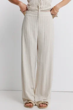 Springfield Pantal&oacute;n largo ancho rayas^Mujer Lino|Pantalones