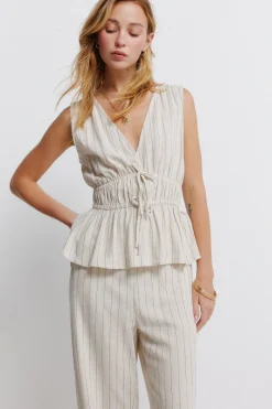 Springfield Pantal&oacute;n largo ancho rayas^Mujer Lino|Pantalones