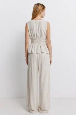 Springfield Pantal&oacute;n largo ancho rayas^Mujer Lino|Pantalones