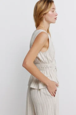 Springfield Pantal&oacute;n largo ancho rayas^Mujer Lino|Pantalones