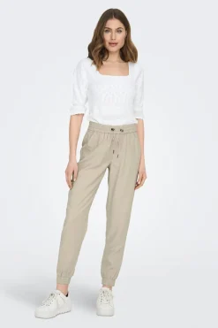 Only Pantal&oacute;n largo fluido de cintura el&aacute;stica^Mujer Pantalones