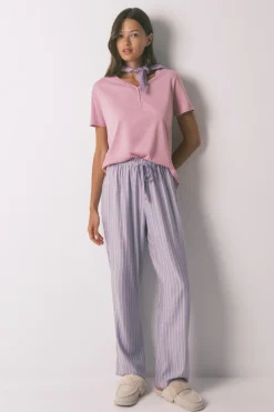 Women'secret Pantal&oacute;n largo franela print rayas multicolor^Mujer Pijamas