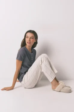 Women'secret Pantalón largo franela blanco print cuadros^Mujer Pijamas