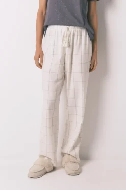 Women'secret Pantal&oacute;n largo franela blanco print cuadros^Mujer Pijamas
