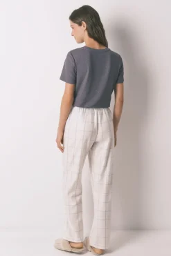 Women'secret Pantal&oacute;n largo franela blanco print cuadros^Mujer Pijamas