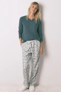 Women'secret Pantal&oacute;n largo franela cuadros verde^Mujer Pijamas
