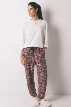 Women'secret Pantal&oacute;n largo granate flores^Mujer Pijamas