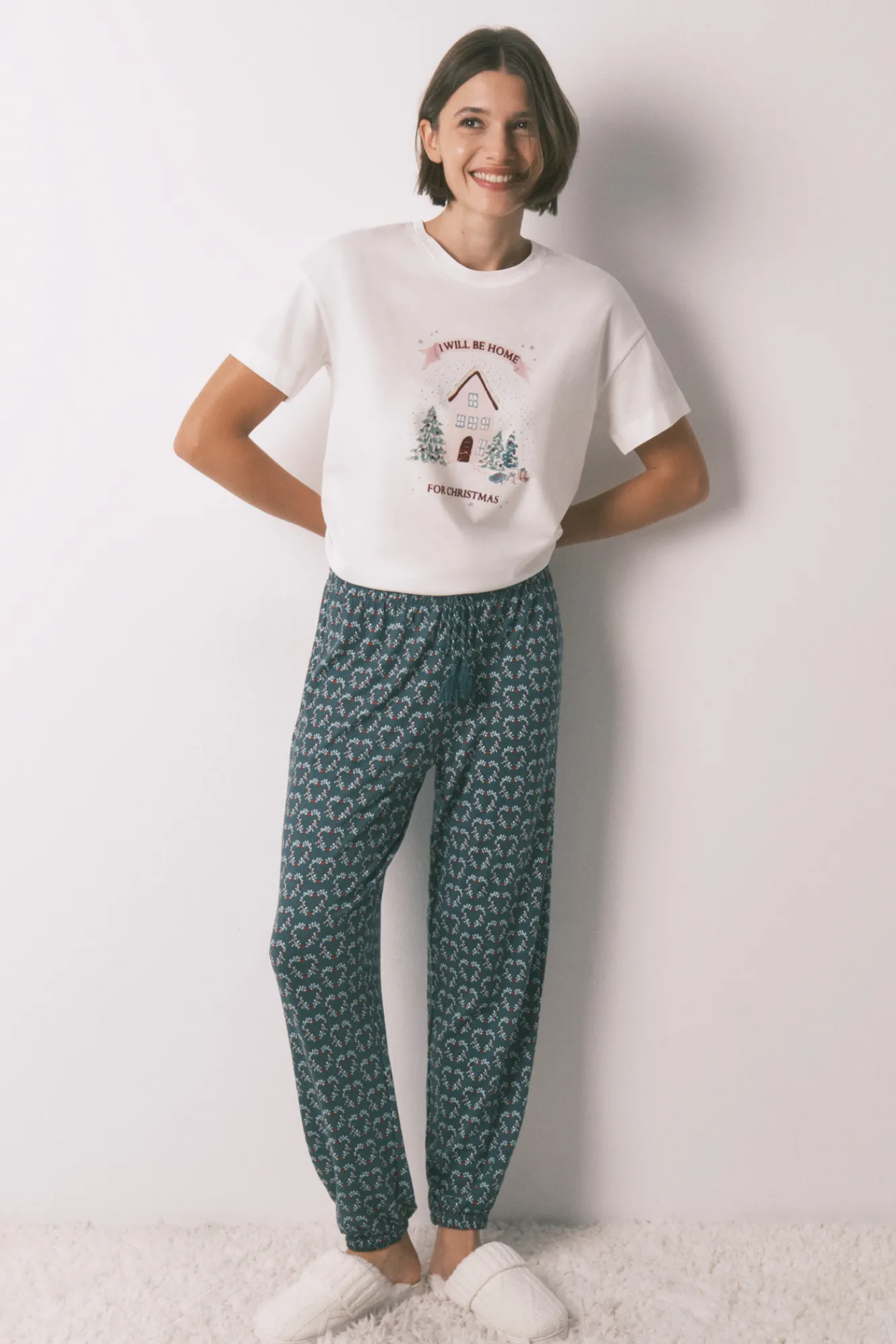 Women'secret Pantalón largo punto ante estampado corazones^Mujer Pijamas