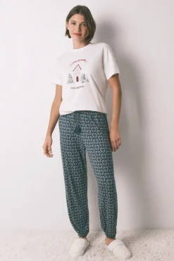 Women'secret Pantalón largo punto ante estampado corazones^Mujer Pijamas