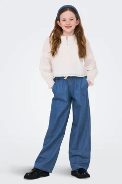 Only Girls Pantal&oacute;n vaquero ancho con cintura fruncida y cord&oacute;n^Niños Jeans