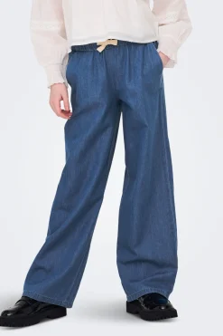 Only Girls Pantal&oacute;n vaquero ancho con cintura fruncida y cord&oacute;n^Niños Jeans