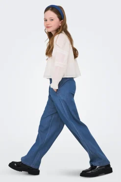 Only Girls Pantal&oacute;n vaquero ancho con cintura fruncida y cord&oacute;n^Niños Jeans