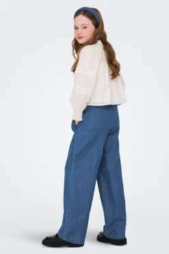 Only Girls Pantal&oacute;n vaquero ancho con cintura fruncida y cord&oacute;n^Niños Jeans