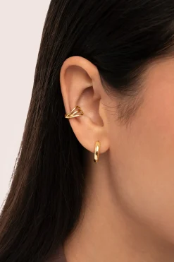 Singularu Pendiente Suelto Ear Cuff Triple Cross Baño Oro^Mujer Bisutería