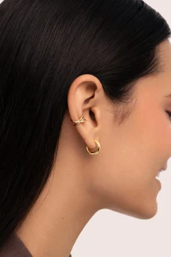 Singularu Pendiente Suelto Ear Cuff Triple Cross Ba&ntilde;o Oro^Mujer Bisutería