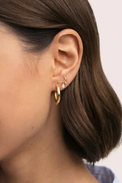 Singularu Pendiente Suelto Luna Spark Plata Baño Oro^Mujer Bisutería