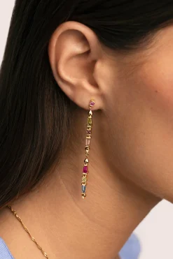 Singularu Pendientes Long Iris Colors Baño Oro^Mujer Bisutería