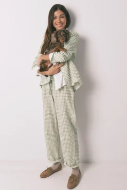 Women'secret Pijama camisero largo 100% algod&oacute;n estampado cuadros^Mujer Pijamas