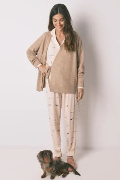 Women'secret Pijama camisero largo 100% algod&oacute;n estampado rayas y perritos^Mujer Pijamas