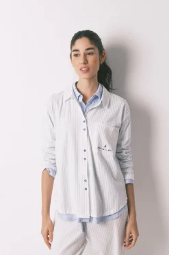 Women'secret Pijama camisero largo 100% algod&oacute;n rayas^Mujer Pijamas