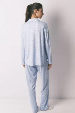 Women'secret Pijama camisero largo azul puntos^Mujer Pijamas