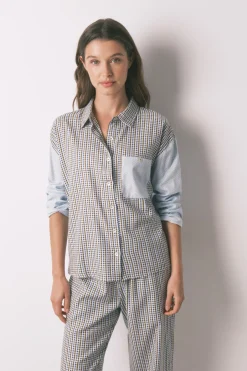 Women'secret Pijama largo camisero cuadros y topos^Mujer Pijamas