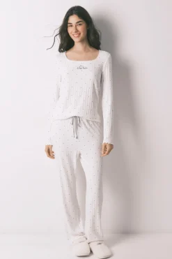 Women'secret Pijama largo canal&eacute; blanco estampado estrellas^Mujer Pijamas