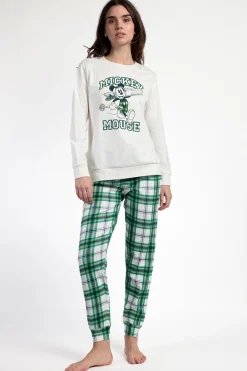Admas Pijama largo felpa cuadros 100% algod&oacute;n Ski Mickey^Mujer Pijamas
