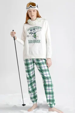 Admas Pijama largo felpa cuadros 100% algod&oacute;n Ski Mickey^Mujer Pijamas