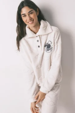 Women'secret Pijama largo polar estampado nubes^Mujer Pijamas