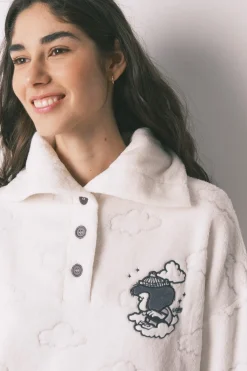 Women'secret Pijama largo polar estampado nubes^Mujer Pijamas