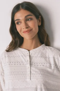 Women'secret Pijama largo polar suave cenefas gris^Mujer Pijamas