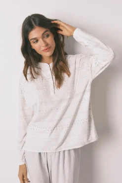 Women'secret Pijama largo polar suave cenefas gris^Mujer Pijamas