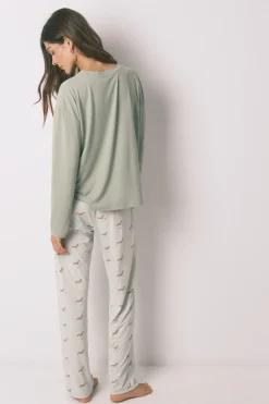 Women'secret Pijama largo punto suave estampado perritos^Mujer Pijamas