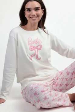 Admas Pijama largo rayas lazos Barbie 100% algod&oacute;n^Mujer Pijamas