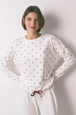 Women'secret Pijama largo terciopelo blanco flores^Mujer Pijamas