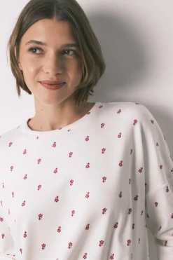 Women'secret Pijama largo terciopelo blanco flores^Mujer Pijamas