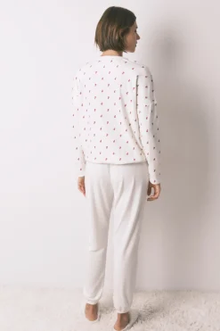Women'secret Pijama largo terciopelo blanco flores^Mujer Pijamas